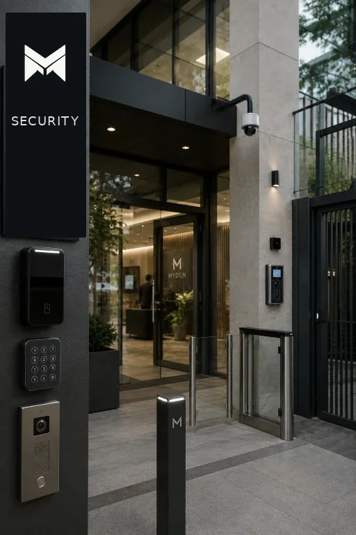 Collaboratrice utilisant un badge sur un lecteur de contrôle d’accès